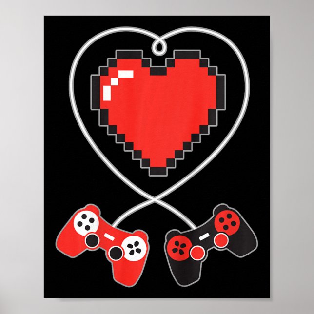 Kids Heart Pixel Art Video-game Controller Valenti Poster (Front)