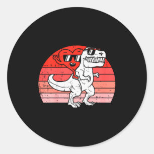 Kids Heart Riding Trex Dino Valentine Toddler Boys Classic Round Sticker