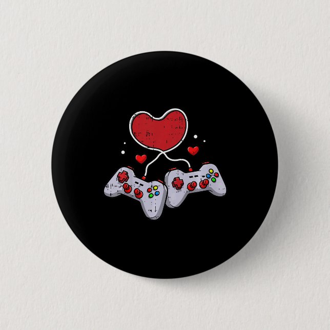 Kids Heart Video-Game Controller Valentines Day Co 6 Cm Round Badge (Front)