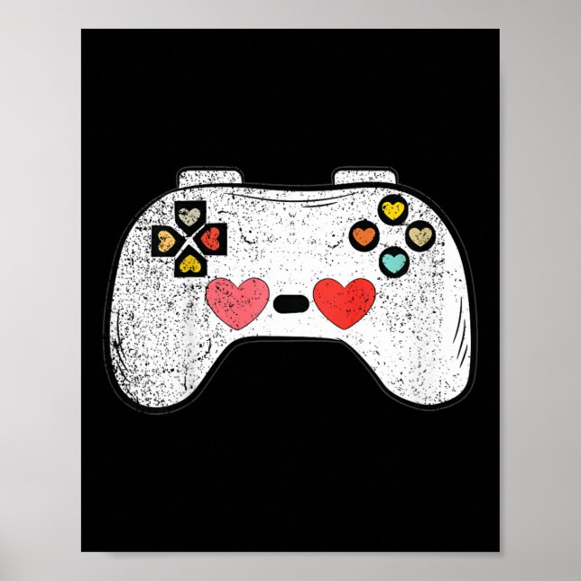 Kids Heart Video-game Controller Valentines Day Cu Poster (Front)