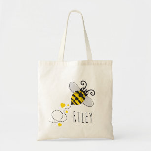 Kids hearts bee yellow black custom name bag