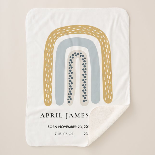 KIDS HEARTS BLUSH BLUE RAINBOW BABY BIRTH STATS SHERPA BLANKET (Front)