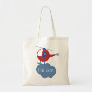 Kids Helicopter Blue Red Library Book Tote Bag