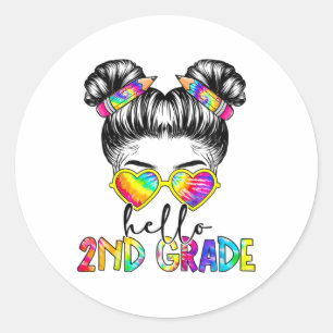 Kids Hello 2nd Second Grade Messy Bun Ck To School Classic Round Sticker