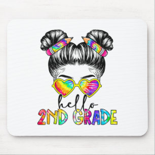 Kids Hello 2nd Second Grade Messy Bun Ck To School Mouse Pad