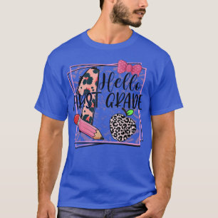 Kids Hello First Grade Pink Leopard 1st Grade Back T-Shirt