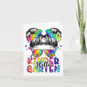 Kids Hello Kindergarten Messy Hair Bun Girl Ck To Card