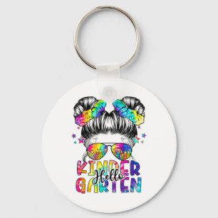 Kids Hello Kindergarten Messy Hair Bun Girl Ck To Key Ring