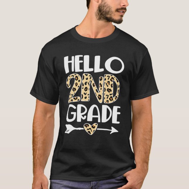 Kids Hello Second Grade 2020 Leopard Print Pattern T-Shirt (Front)