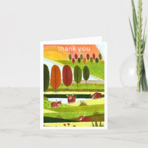 Kids Highland Cows Fall Farm Thank You Card