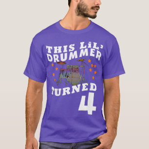 Kids his Lil Drummer urned 4 Four Year Old Kids Bi T-Shirt
