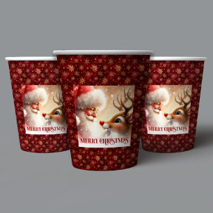 Kids Holiday Cups with Santa and Red Nose Rudolph