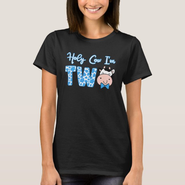Kids Holy Cow I'm Two Cute Cow 2nd Birthday Cows   T-Shirt (Front)