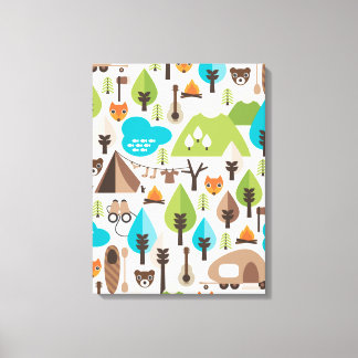 Kids home deco fox and bear canvas print