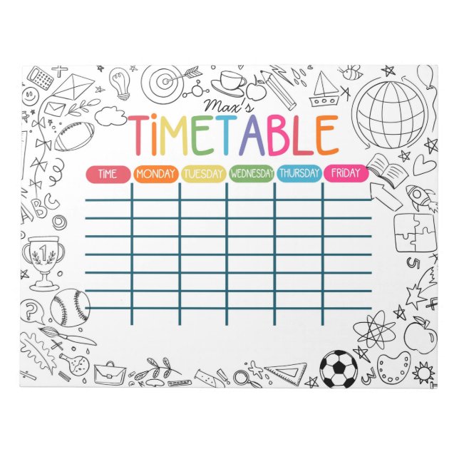 Kids homeschool timetable reading log cute doodle notepad (Front)