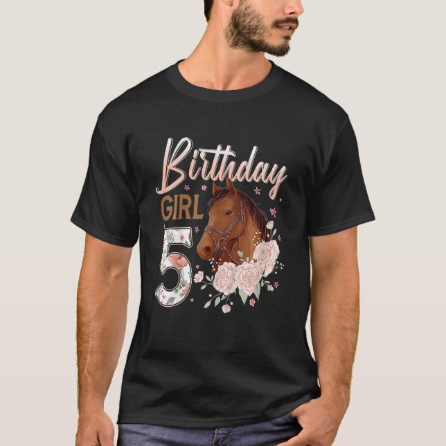 Kids Horse  5th Birthday Girl B day 5 Year Old T-Shirt (Front)