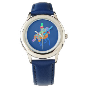 Kids Horse And Rider On Blue Wrist Watch