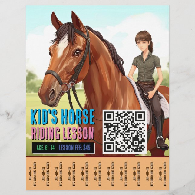 Kids' Horse Riding Lesson Flyer With QR Code (Front)