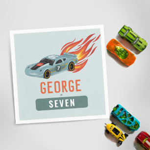Kids Hot Blue Racing Car Boys Birthday Napkin