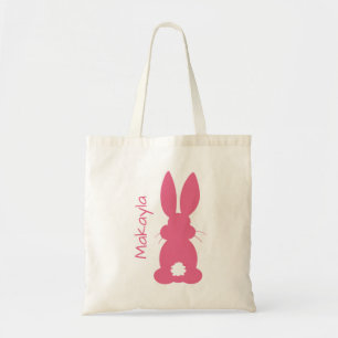 Kids Hot Pink Bunny Silhouette Easter Personalised Tote Bag