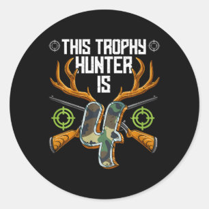 Kids Hunter Hunting 4th Birthday Classic Round Sticker