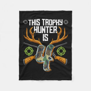 Kids Hunter Hunting 4th Birthday Fleece Blanket