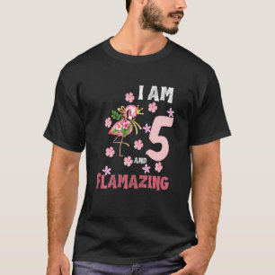 Kids I Am 5 And Flamazing 5th Birthday Flamingo T-Shirt