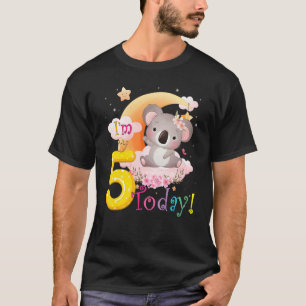 Kids I Am 5 Today Koala Birthday Party Girl 5th Bi T-Shirt