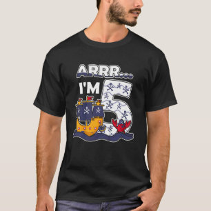 Kids I Am 5 Years Boy Pirate Captain 5 Birthday Pi T-Shirt
