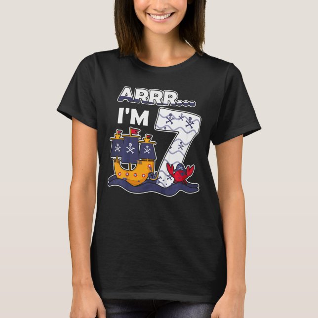 Kids I Am 7 Years Boy Pirate Captain 7 Birthday Pi T-Shirt (Front)