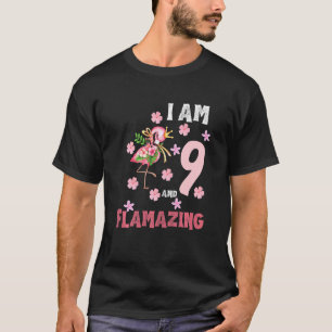 Kids I Am 9 And Flamazing 9th Birthday Flamingo T-Shirt