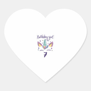 Kids I am already 7 years unicorn birthday girl T- Heart Sticker