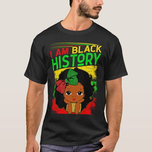 Kids I Am Black History Girls Little Melanin Queen T-Shirt (Front)