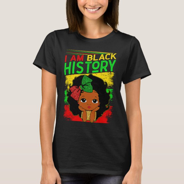 Kids I Am Black History Girls Little Melanin Queen T-Shirt (Front)