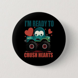 Kids I Crush Hearts Monster Truck Toddler Boys Val 6 Cm Round Badge