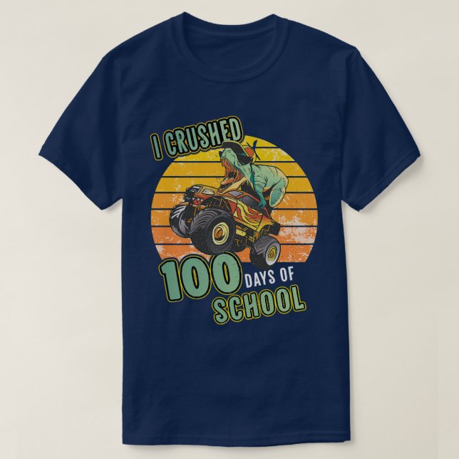Kids I Crushed 100 Days Of School Monster T-rex Tr T-Shirt (Design Front)