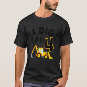 Kids I Dig Being 4 Construction 4th Birthday Backh T-Shirt