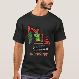 Kids I Dig Christmas Excavator Dino Xmas Construct T-Shirt