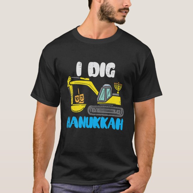 Kids I Dig Hanukkah Excavator Construction Toddler T-Shirt (Front)