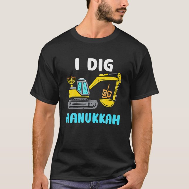 Kids I Dig Hanukkah Excavator Construction Toddler T-Shirt (Front)