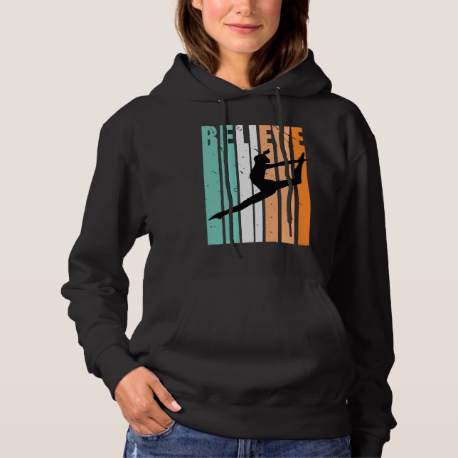 Kids I Love Dance Team Believe Dancer Dancing Retr Hoodie (Front)