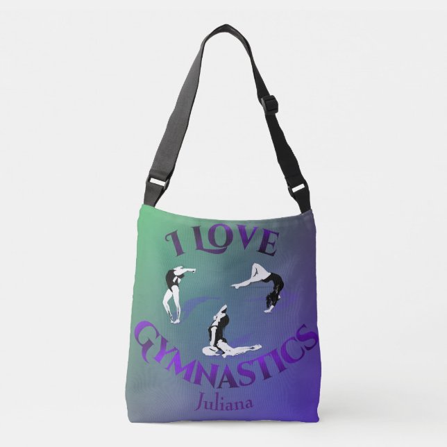 Kids I Love Gymnastics Personalised Crossbody Bag (Front)