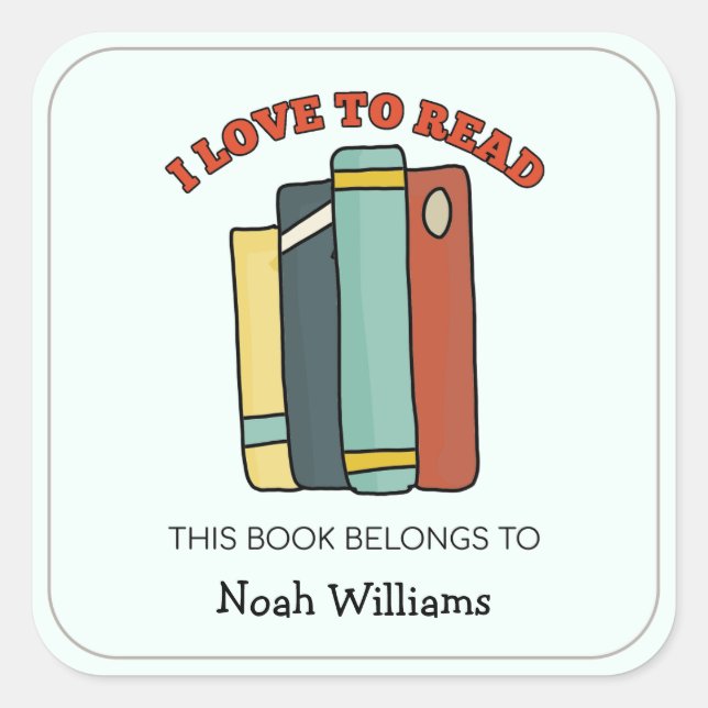 Kids "I Love to Read" Personalised Bookplates Square Sticker (Front)