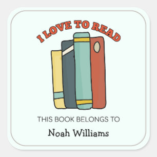 Kids "I Love to Read" Personalised Bookplates Square Sticker