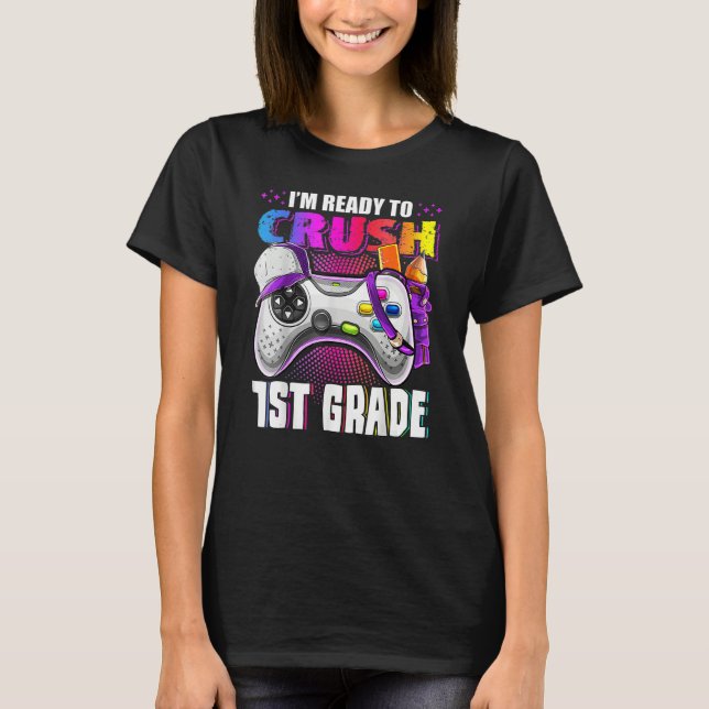 Kids I m Ready To Crush 1st Grade Back To School V T-Shirt (Front)