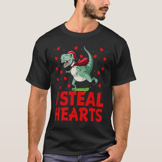 Kids I Steal Hearts Dinosaur Valentines Day For Ba T-Shirt (Front)