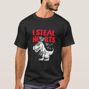 Kids I Steal Hearts Puzzle Autism Awareness T Rex  T-Shirt