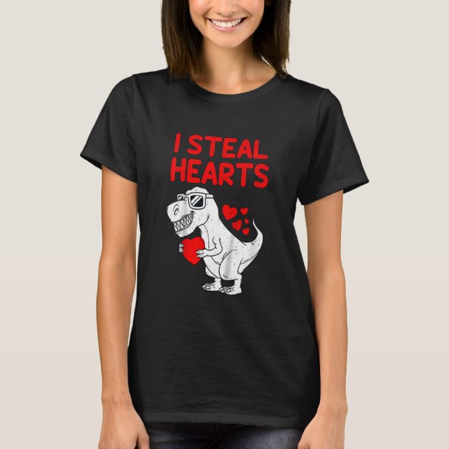 Kids I Steal Hearts T Rex Dino Valentines Day Todd T-Shirt (Front)