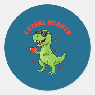 Kids i steal hearts trex dino baby boy valentine's classic round sticker