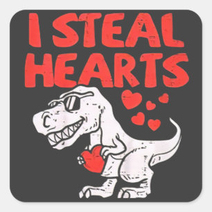 Kids I Steal Hearts Trex Dino Baby Boy Valentines Square Sticker
